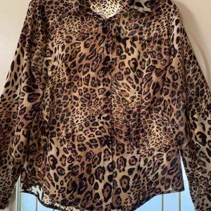 Women's Size L Tan and Brown Leopard Print Long Sleeve Top